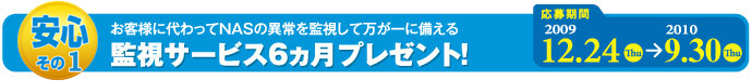 安心その2:お客様に代わってNASの異常を監視して万が一に備える監視サービス6ヵ月プレゼント!