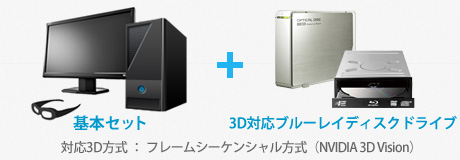 必要な機器：基本セット＋3D対応ブルーレイディスクドライブ／対応3D方式：フレームシーケンシャル方式（NVIDIA 3D Vision）