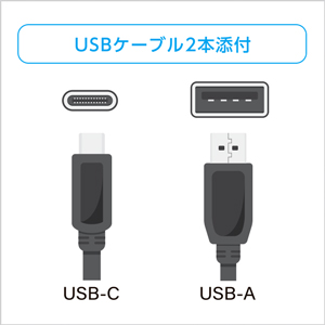 ケーブルはUSB-CとUSB-Aの2種類を添付
