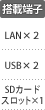 搭載端子：LAN×2／USB×2／SDカードスロット×1