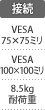 接続：VESA75×75ミリ／VESA100×100ミリ／8.5kg耐荷重