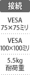 接続：VESA75×75ミリ／VESA100×100ミリ／5.5kg耐荷重