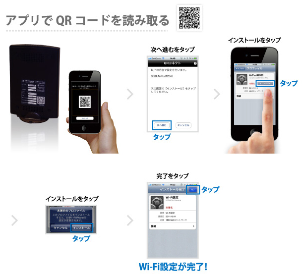 図:QRコネクトでの無線設定手順