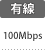 有線：100Mbps