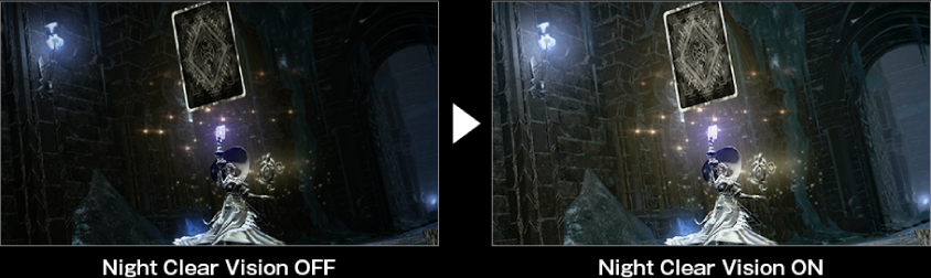 説明図:Night Clear Vision OFF / Night Clear Vision ON