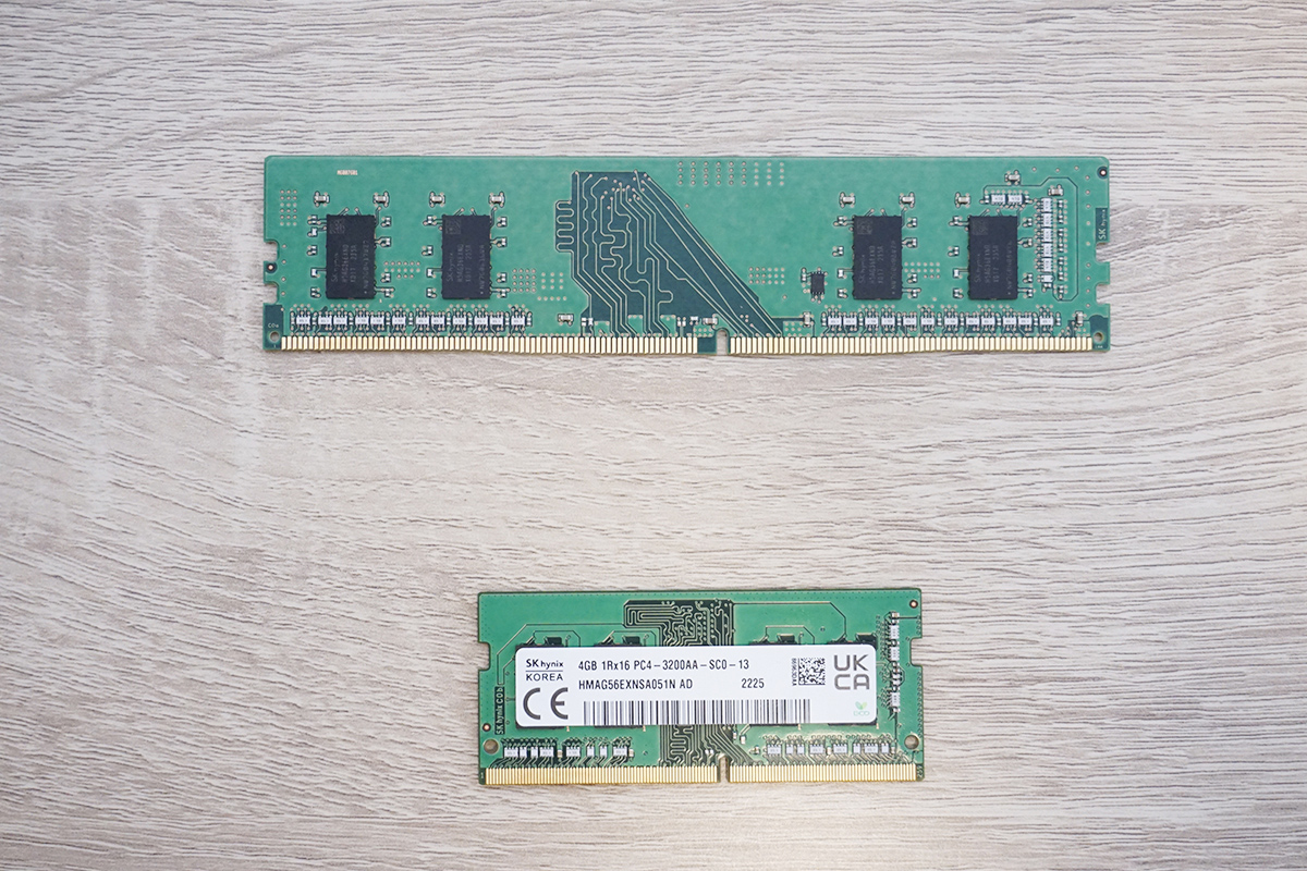 DDR4-3200対応の高速メモリー（上）デスクトップ用（下）ノートパソコン用