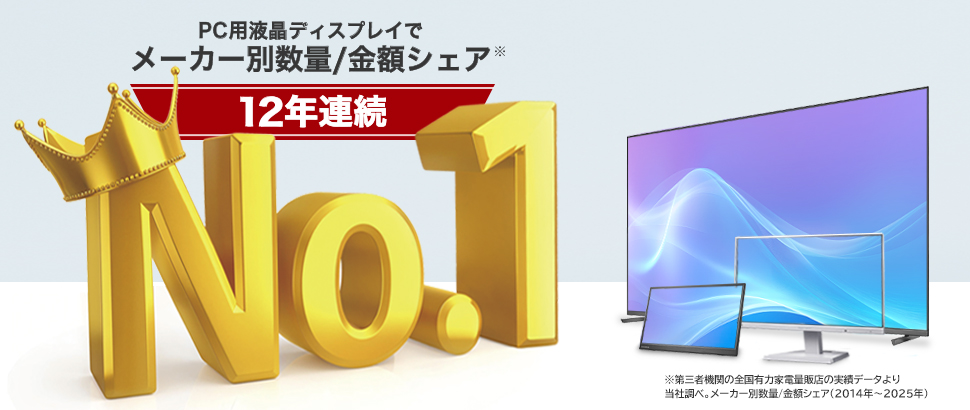 PC用液晶ディスプレイ メーカー別数量・金額シェア 12年連続 No.1