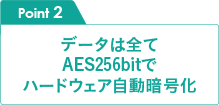 Point2 データは全てAES256bitでハードウェア自動暗号化