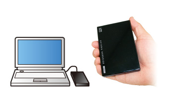 持ち運びに便利なポータブルハードディスク！机の上においてもスッキリとお使いいただけます！