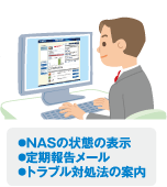 ・NASの状態の表示 ・定期報告メール ・トラブル対処法の案内