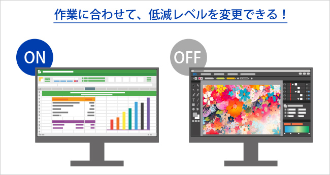 作業の内容でブルーライトカットを調節