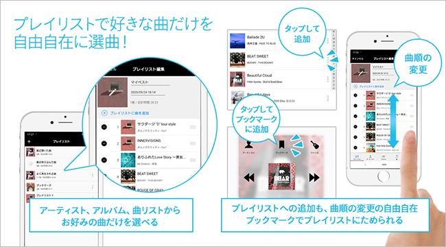 たくさんの曲から、好きな曲をいつも聴くプレイリスト機能