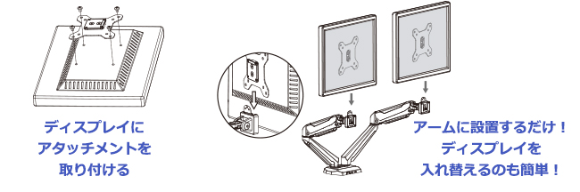 ディスプレイをアタッチメントで簡単設置！