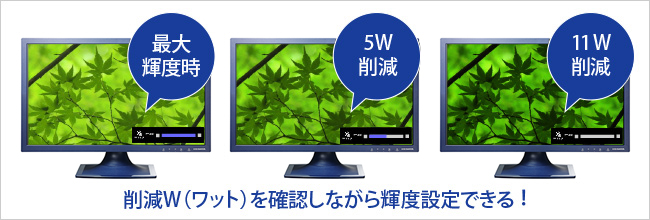 削減したいW（ワット）数を確認しながら輝度が設定できる