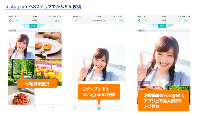 Instagramへ3ステップでかんたん投稿