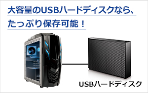 パソコンとつないだUSBハードディスクに保存可能