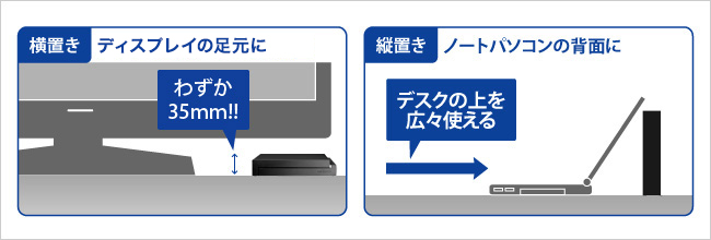 縦置き・横置き両対応のコンパクト設計