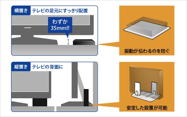 縦置き・横置き両対応！コンパクト＆スリムデザイン