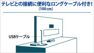 テレビとの接続に便利なロングケーブル付き！