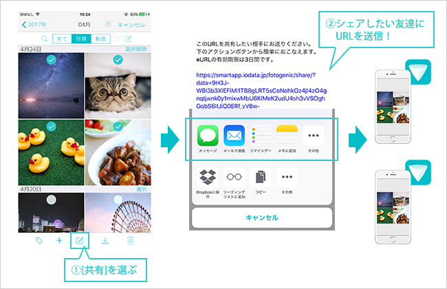 シェアしたい友だちにURLを送信