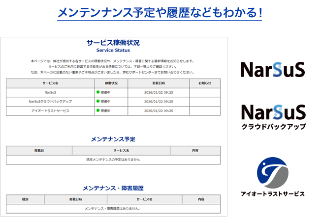 メンテンナンス予定や履歴などもわかる！