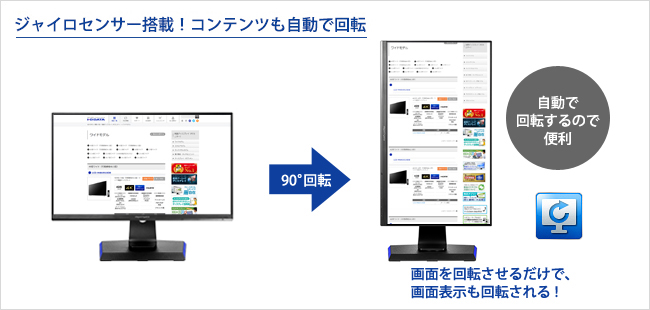 ジャイロセンサー搭載！画面表示も自動で回転