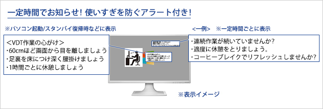 連続使用時間をお知らせする「VDTモード」を搭載