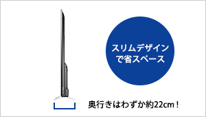 55型のワイドと大型にも関わらず、奥行きはわずか22cm