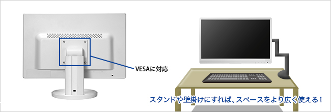 VESA規格に対応！壁掛けも可能