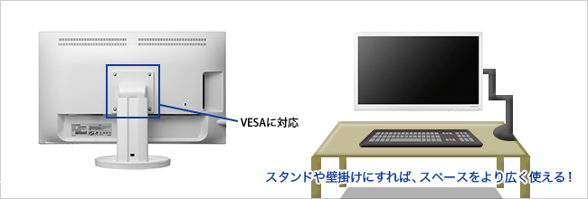 VESA規格に対応！壁掛けも可能