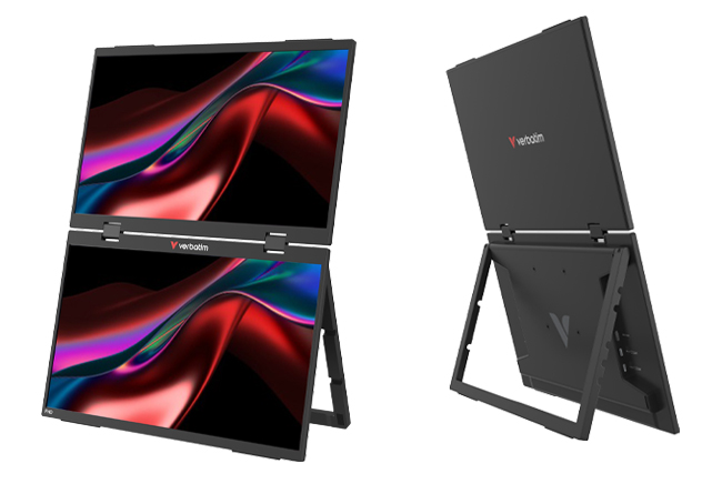 ポータブルデュアルモニター「PMD15V1」の前面と背面