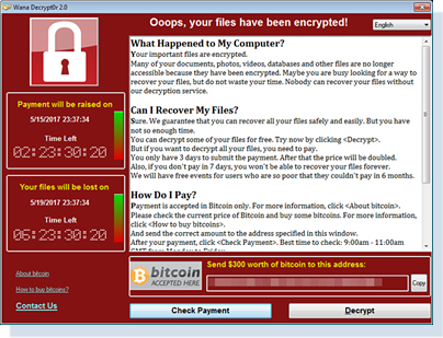 「WannaCry／Wcry」の脅迫画面