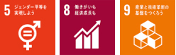 5　ジェンダー平等を実現しよう、8　働きがいも経済成長も、9　産業と技術革新の基盤をつくろう