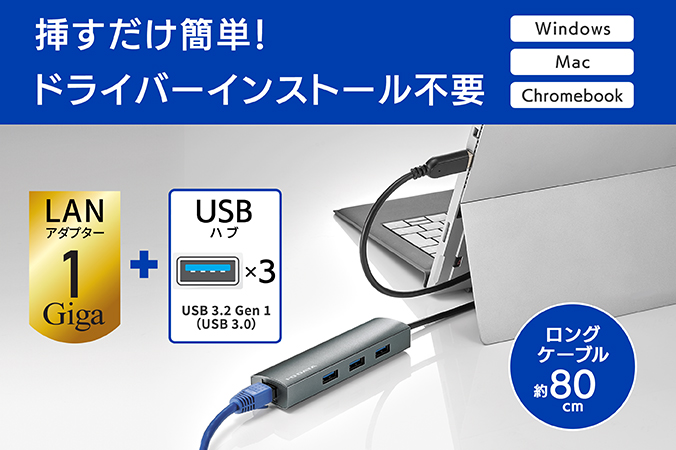 USB 3.0 2ポートギガLAN USBポート付き USB32000SPT