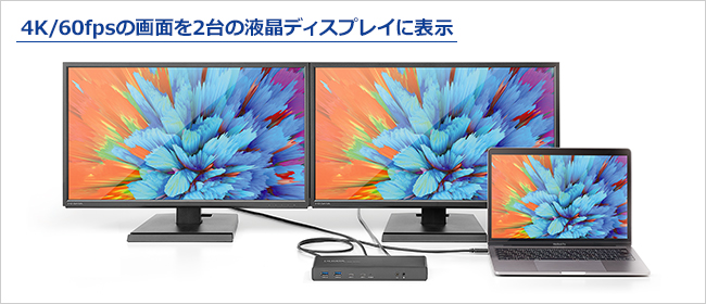 4K/60fpsの画面を2台の液晶ディスプレイに表示