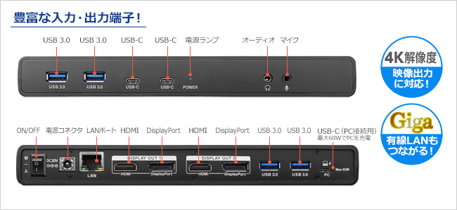 アイ・オー・データ IODATA USB A Type-C両対応 ドッキングステーション HDMI DisplayPort 4K対応 60f - 1