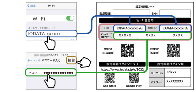 設定情報シート＆取り外し可能スタンドでらくらく設定