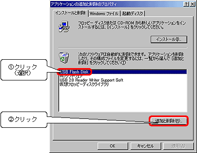 [CXg[ƍ폜]ʂɂāA[USB Flash Disk]NbNA[ǉƍ폜]{^NbN܂B