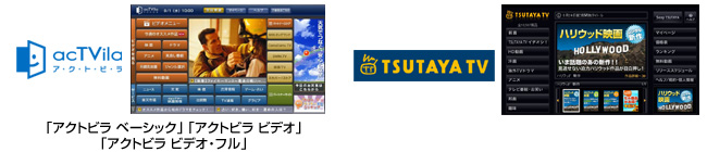 「アクトビラ ベーシック」「アクトビラ ビデオ」「アクトビラ ビデオ・フル」「TSUTAYA TV」