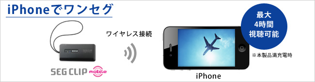 ワイヤレス接続で最大4時間視聴可能！どこでもiPhoneでワンセグが見られる！