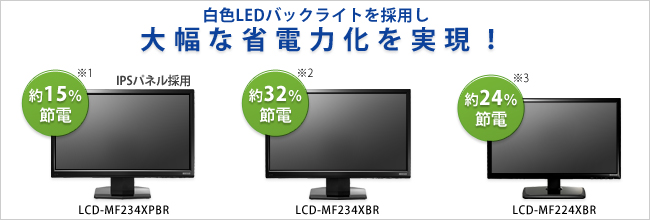 白色LEDバックライトを採用し、従来品と比べて大幅な省電力化を実現！