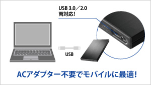 ACアダプター不要のバスパワー駆動