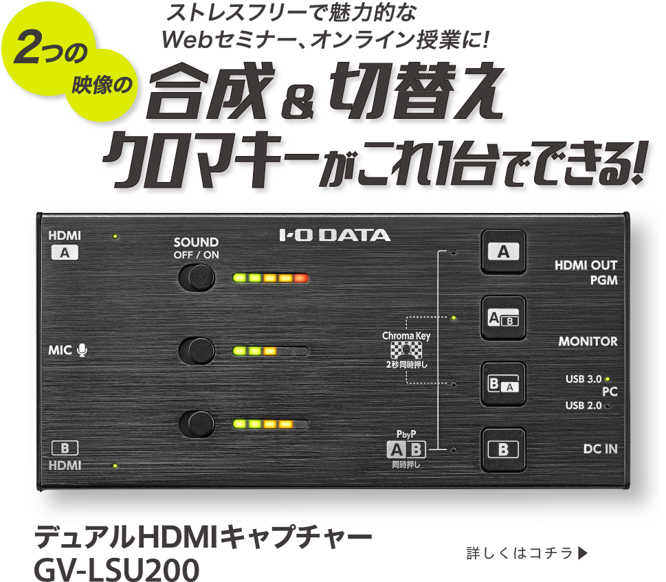 2つの映像の合成＆切替え、クロマキーがこれ1台でできる！デュアルHDMIキャプチャー「GV-LSU200」