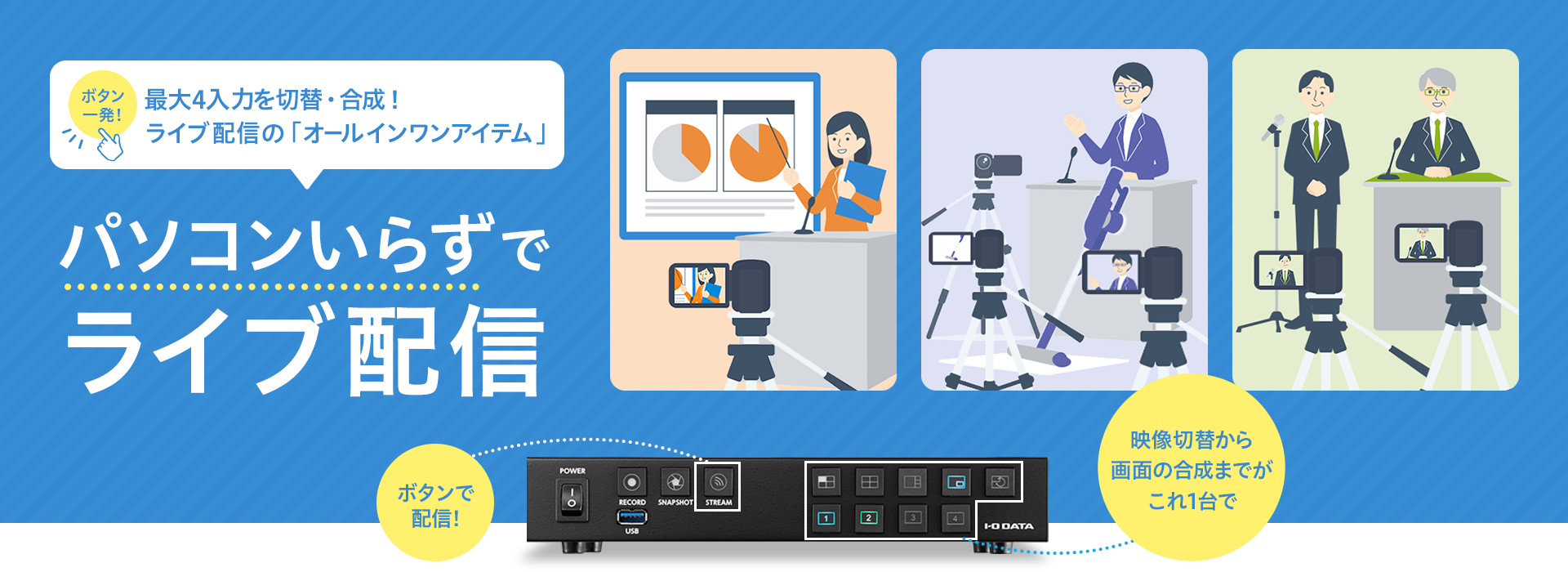 最大4画面を切替・合成！ライブ配信の「オールインワンアイテム」パソコンいらずでライブ配信