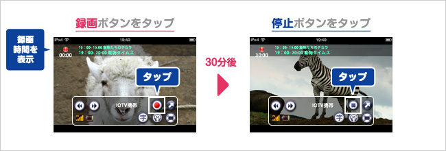 録画・停止ボタンをタップするだけの簡単操作