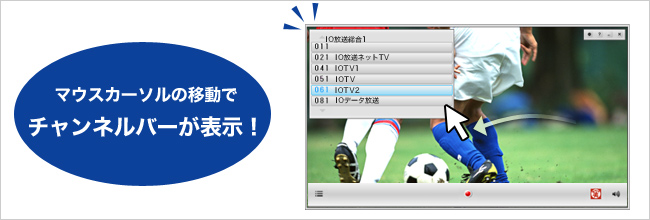 マウスカーソルの移動でチャンネルバーが表示されます