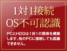 1対1接続OS不可認識／PCとHDDは1対1の関係を構築します。他のPCに接続しても認識できません。