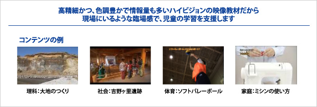 高精細かつ、色調豊かで情報量も多いハイビジョンの映像教材だから、現場にいるような臨場感で、児童の学習を支援します。