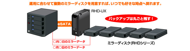 運用に合わせて複数のミラーディスクを用意すれば、いつでも好きな時点へ戻れます。