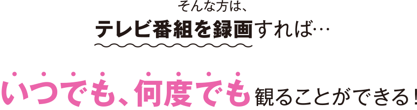 そんな方は、テレビ番組を録画すれば… いつでも何度でも観ることができる！